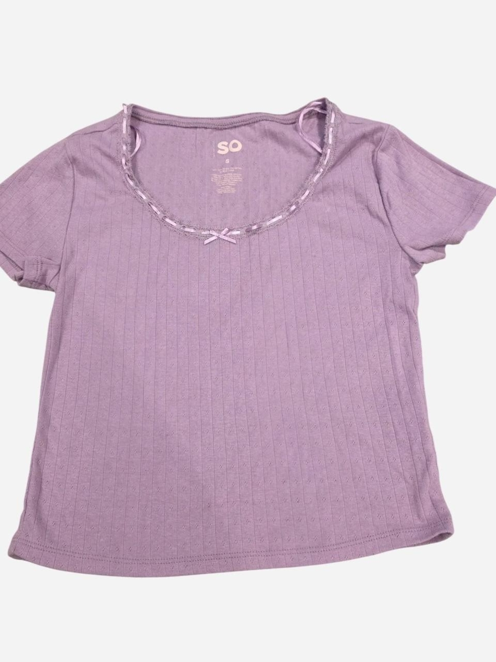 SO Lavender Ribbed Scoop Neck Short Sleeve Top